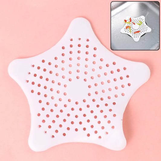 White Star-Shaped Silicone Sink Hair Catcher & Drain Strainer