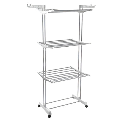 3-Tier Foldable Stainless Steel Cloth Drying Stand with Wheels