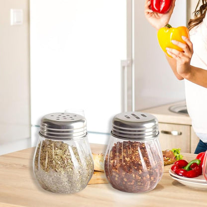 Apex Oregano & Chilli Flakes Dispenser Set – 2 Pcs Plastic Spice Shaker with Stainless Steel Lid
