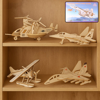 3D Wooden Aircraft Puzzle DIY Assembly Kit (Mix Design – 1 Set)