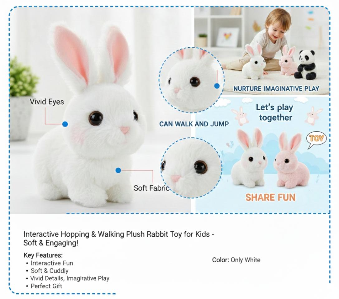 Interactive Hopping & Walking Plush Rabbit Toy for Kids - Soft & Engaging!