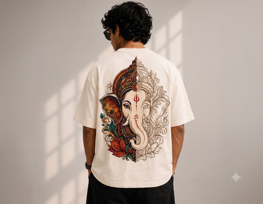 The Divine Ganesha Oversized Tee – Half Mandala Heritage Edition