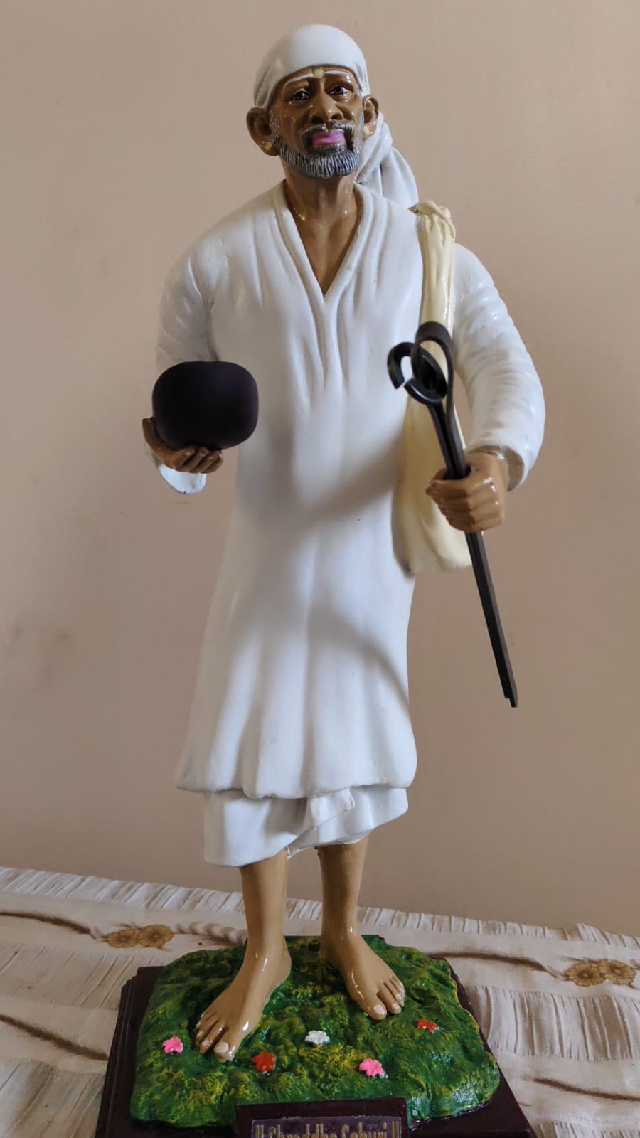 Premium Shirdi Sai Baba Standing Murti (15-Inch) - With Bhiksha Patra & Satka
