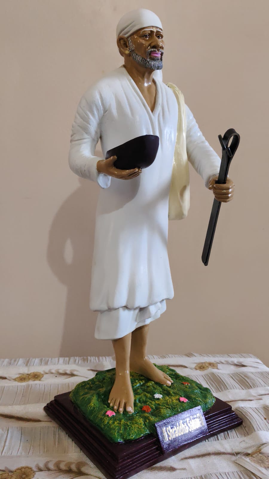 Premium Shirdi Sai Baba Standing Murti (15-Inch) - With Bhiksha Patra & Satka