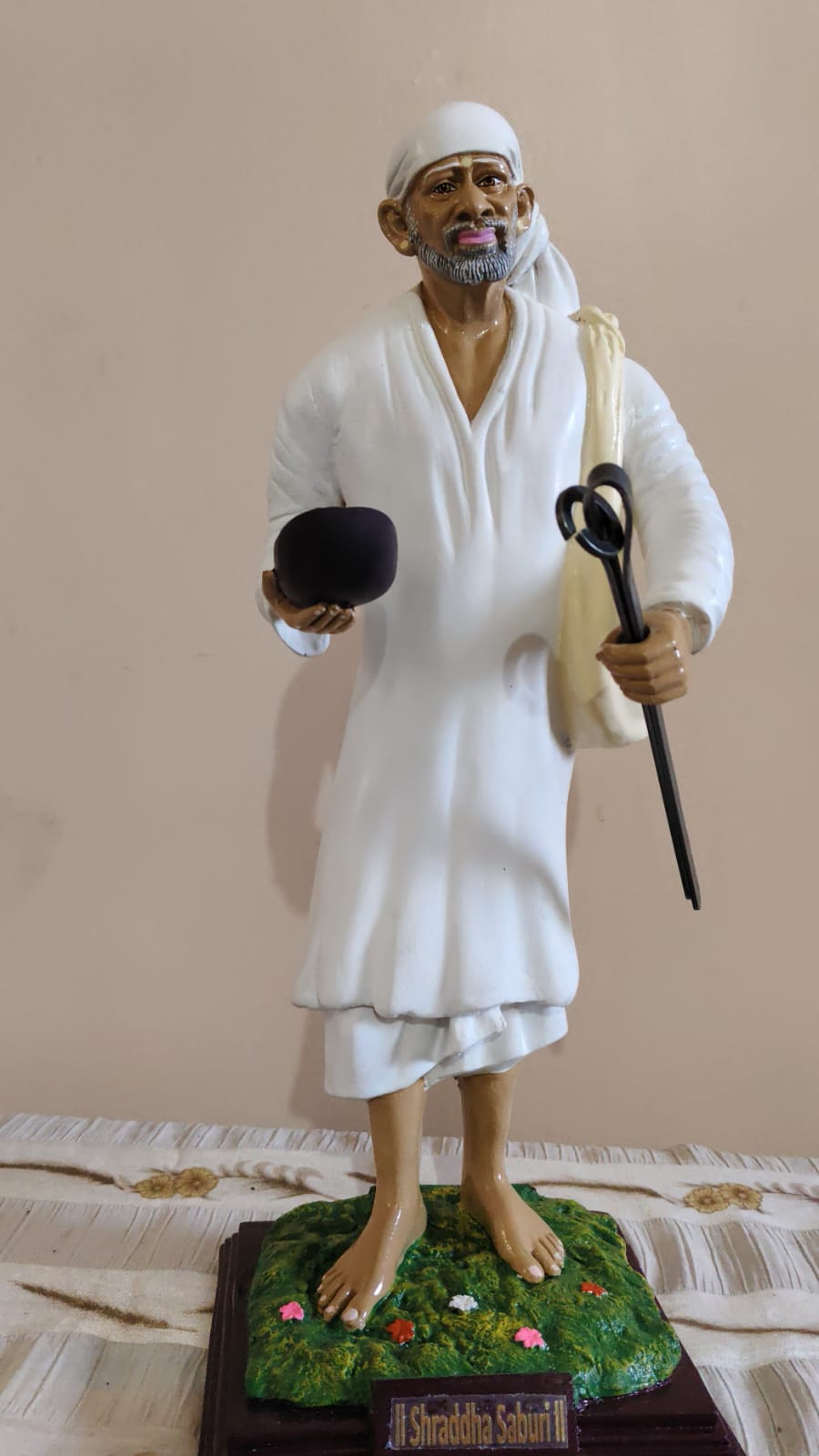 Premium Shirdi Sai Baba Standing Murti (15-Inch) - With Bhiksha Patra & Satka