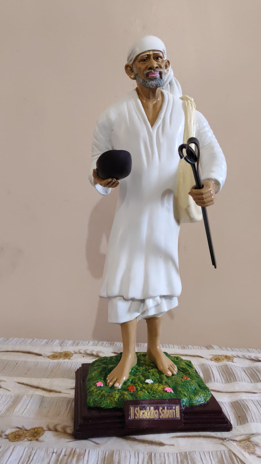 Premium Shirdi Sai Baba Standing Murti (15-Inch) - With Bhiksha Patra & Satka