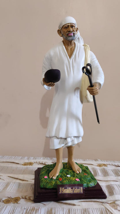 Premium Shirdi Sai Baba Standing Murti (15-Inch) - With Bhiksha Patra & Satka