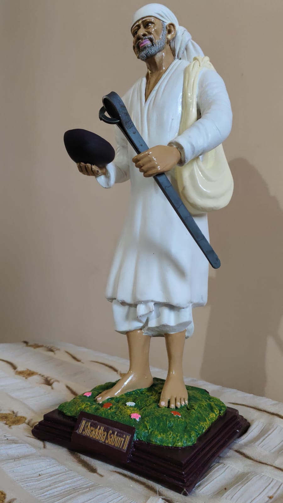 Premium Shirdi Sai Baba Standing Murti (15-Inch) - With Bhiksha Patra & Satka