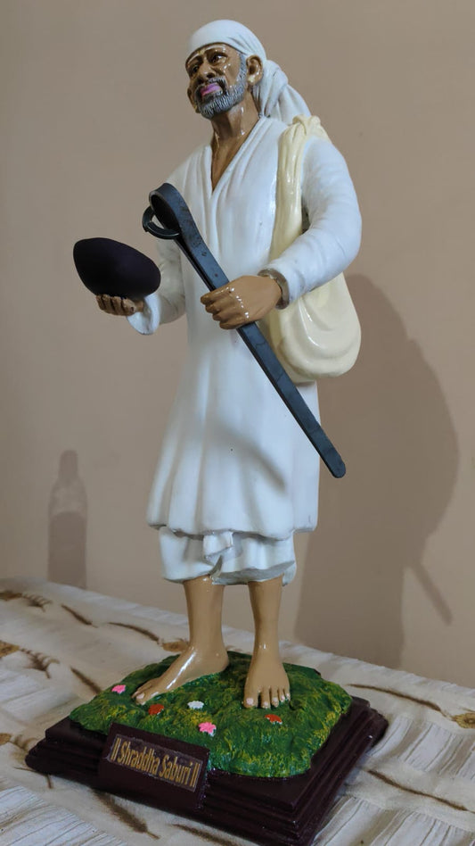 Premium Shirdi Sai Baba Standing Murti (15-Inch) - With Bhiksha Patra & Satka